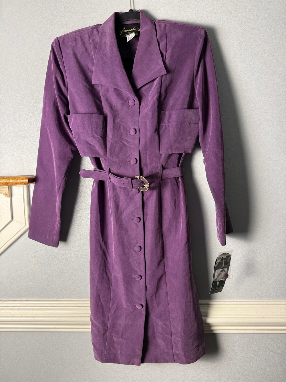 Vintage Farouche Purple Long-Sleeve Button Front Belted Dress